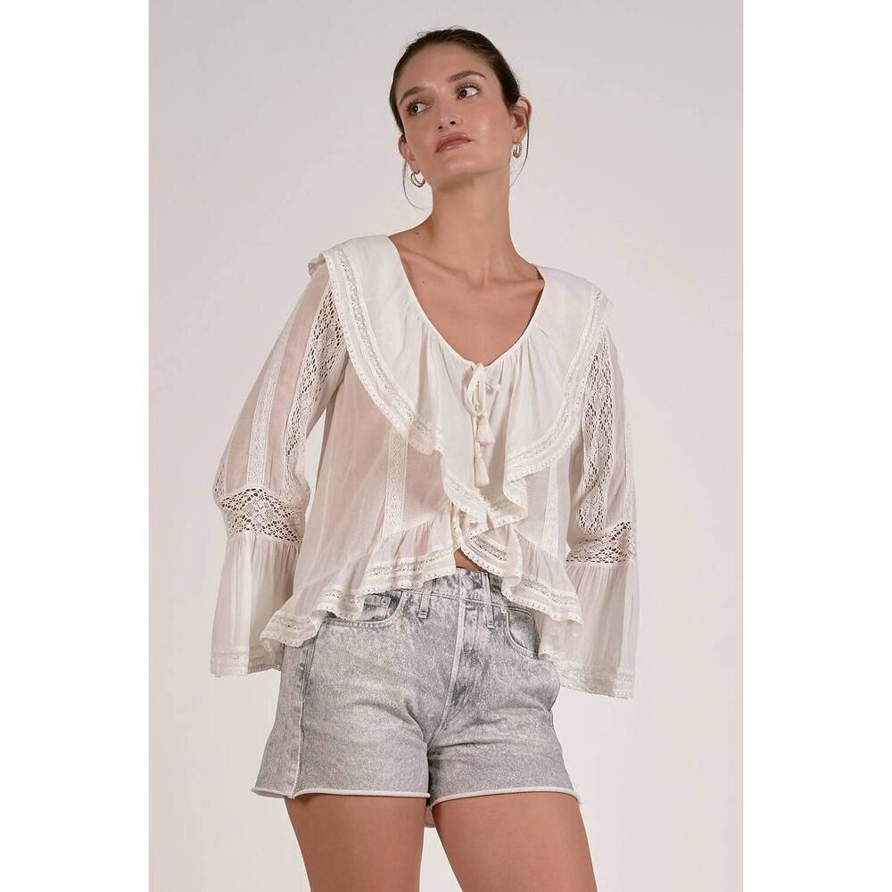 NEW ELAN lace peasant top in white